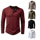 Men's Long-sleeved T-shirt Fashion Casual Solid Color Pullover Button Top Autumn And Spring Clothing
