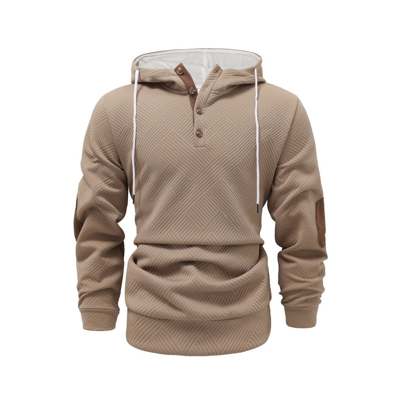 Men's Solid Color Jacquard Hooded Sweater Loose Sports And Leisure Coat