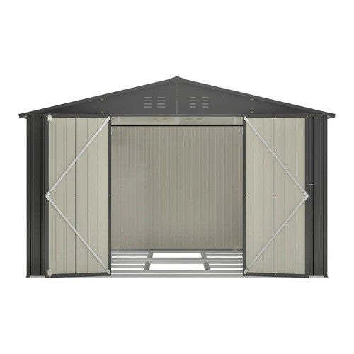 10X8 FT Outdoor Storage Shed, All Weather Metal Sheds With Lockable Doors, Tool Shed For Garden, Patio, Backyard, Lawn, Black