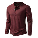 Men's Long-sleeved T-shirt Fashion Casual Solid Color Pullover Button Top Autumn And Spring Clothing
