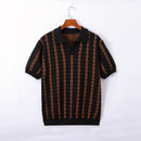 Men's Knitted Striped Polo Shirt Lapel Half Sleeve Jacquard T-shirt