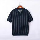 Men's Knitted Striped Polo Shirt Lapel Half Sleeve Jacquard T-shirt