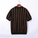 Men's Knitted Striped Polo Shirt Lapel Half Sleeve Jacquard T-shirt