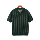 Men's Knitted Striped Polo Shirt Lapel Half Sleeve Jacquard T-shirt