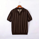 Men's Knitted Striped Polo Shirt Lapel Half Sleeve Jacquard T-shirt