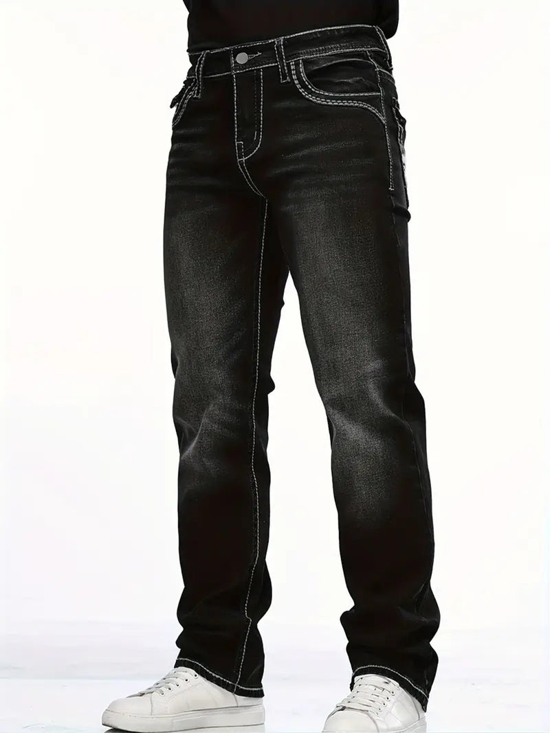 Stretch Multi-craft Slim Fit Show Thin Black Straight Men's Trousers