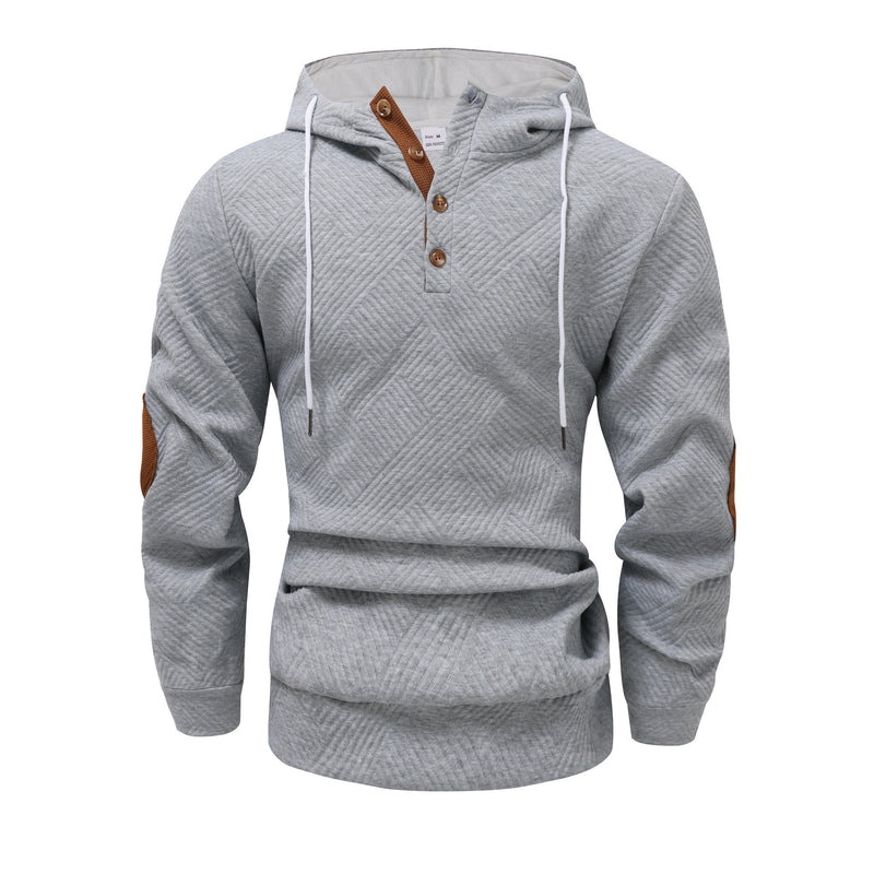 Men's Solid Color Jacquard Hooded Sweater Loose Sports And Leisure Coat