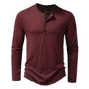 Men's Long-sleeved T-shirt Fashion Casual Solid Color Pullover Button Top Autumn And Spring Clothing