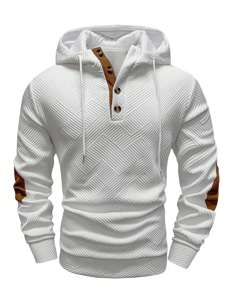 Men's Solid Color Jacquard Hooded Sweater Loose Sports And Leisure Coat